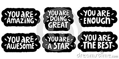 vector set of handwritten motivating inscriptions in the form of stickers Vector Illustration