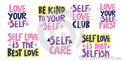 vector set of handwritten motivating inscriptions on the theme of self-love Vector Illustration