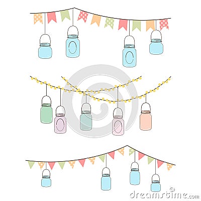 Vector Set of Hanging Glass Jar Lights Vector Illustration