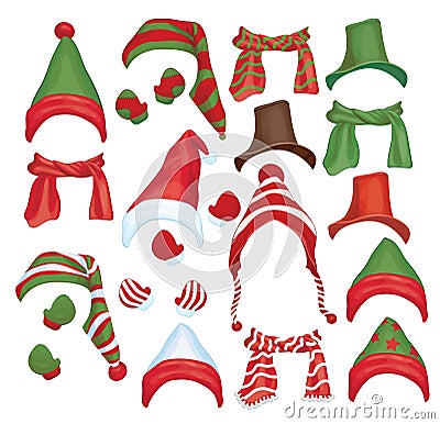 Vector set of hats, scarfs and gloves for design i Vector Illustration