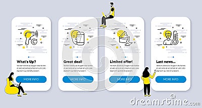 Vector Set of Healthcare icons related to Electronic thermometer, Night cream and Face biometrics. Vector Vector Illustration