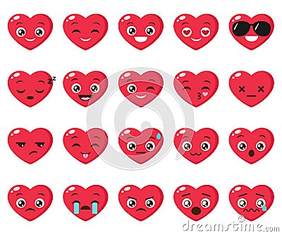 Vector set of different heart emoji Vector Illustration