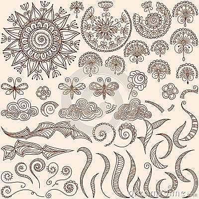 Vector set Henna mehndi doodle design elements Vector Illustration