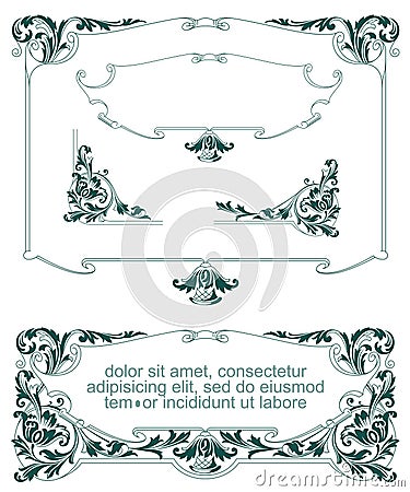 Vector set. Heraldic frame with plants, weapon and shield Vector Illustration