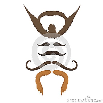 Vector set of hipster retro hair style mustache vintage old shave male facial beard haircut isolated illustration Vector Illustration