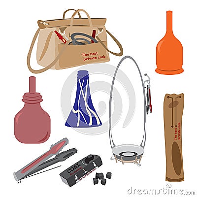 Vector set of hookah accessories Vector Illustration