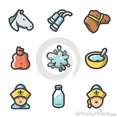 Vector Set of Horse and Camel Milk Icons. Vector Illustration