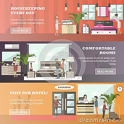 Vector set of hotel horizontal banners in flat style Vector Illustration