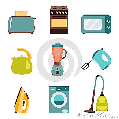 Vector set of household appliances design flat icons Vector Illustration