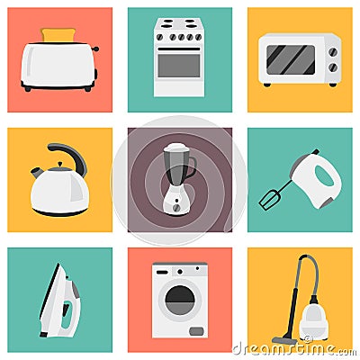 Vector set of household appliances design flat icons Vector Illustration