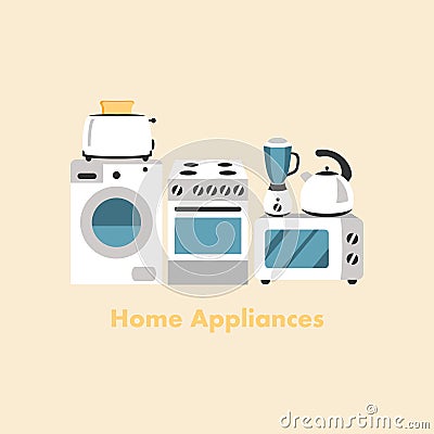 Vector set of household appliances design flat icons Vector Illustration