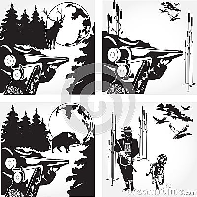 Vector set of hunting concept design elements in flat style Vector Illustration