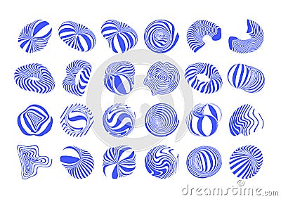 Vector set of hypnotic glitch objects, deformed shapes, Vector Illustration