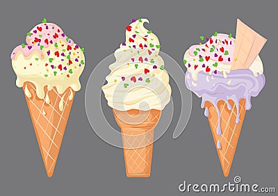 Vector set of ice cream. Collection of cooling desserts. Stylized sweets. Vector Illustration