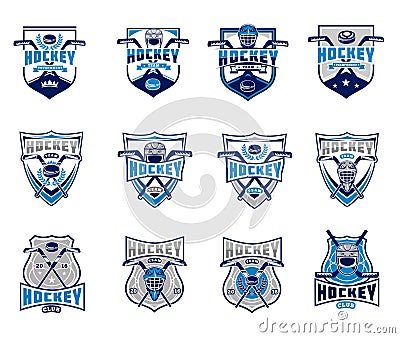 Vector set of ice hockey badges, stickers, emblems Vector Illustration