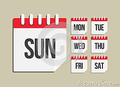 Vector set icon page calendar, days of the week Vector Illustration