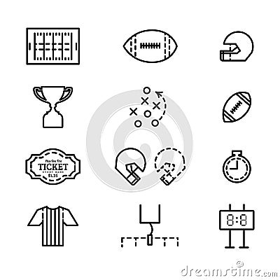 Vector set of icons for american football. Vector Illustration