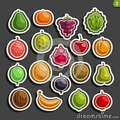 Vector Set icons of colorful Fruits and Berries Vector Illustration