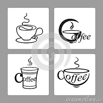 Vector set of icons of cups of coffee on a white backgrounds Vector Illustration