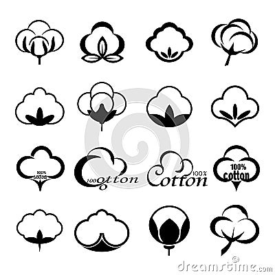 Vector set of icons indicating the cotton marks, labels or textile products, isolated on background. design mockup, illustration. Vector Illustration