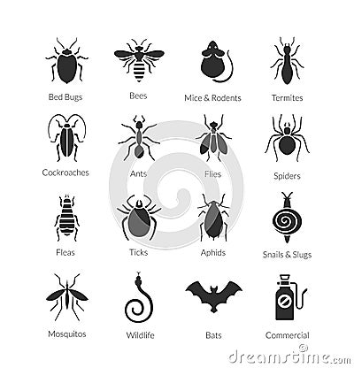 Vector set of icons with insects for pest control company Vector Illustration