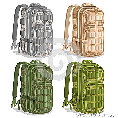 Vector set icons Military Camouflage Backpacks Vector Illustration