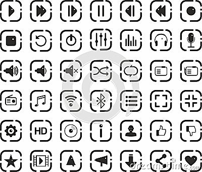 Vector set of icons for music player. Colored icons for sites on the Internet, Vector Illustration