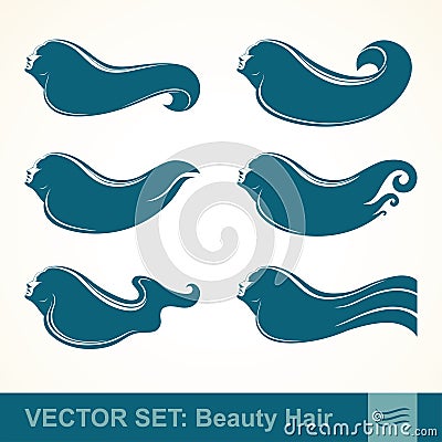 Vector set icons profiles of girls with long hair Vector Illustration