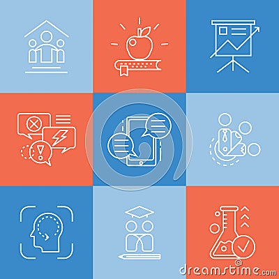 Vector set icons related to types and techniques of mentorship. Vector Illustration