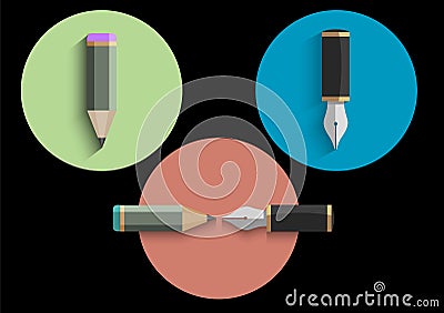 Vector set of icons stylized pencils and writing pens Vector Illustration