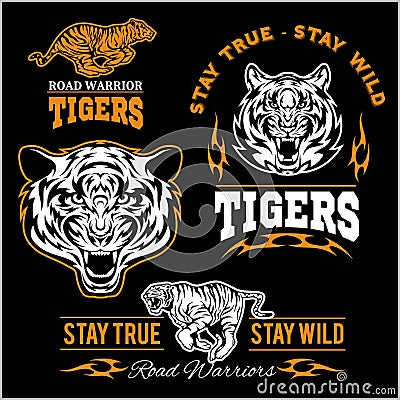 Vector set of illustrated tiger themed sport logo, patch, icon, or badge Vector Illustration