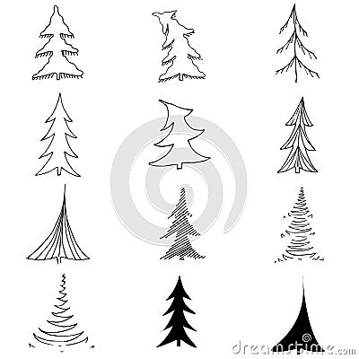 Vector set illustration of trees for Christmas. Doodling. Vector Illustration