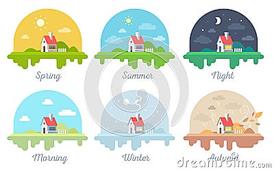 Vector set of illustrations of beautiful house with chimney and Vector Illustration