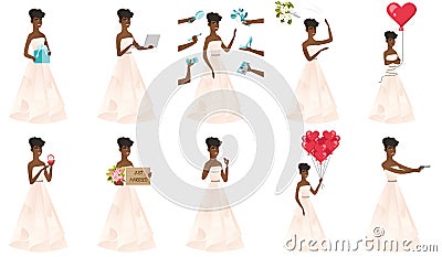 Vector set of illustrations with bride character. Vector Illustration