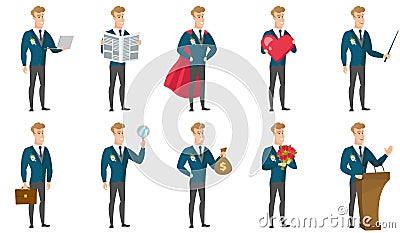 Vector set of illustrations with groom character. Vector Illustration