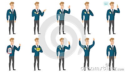 Vector set of illustrations with groom character. Vector Illustration
