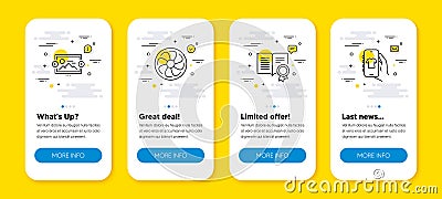 Vector set of Image carousel, Fan engine and Diploma line icons set. Vector Vector Illustration