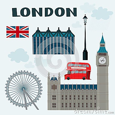 Vector set of images of symbols of London Stock Photo