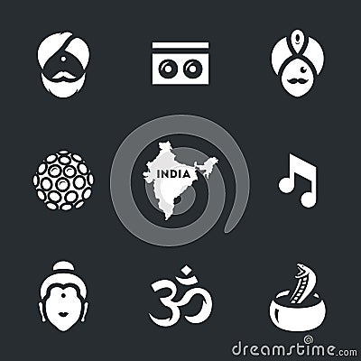 Vector Set of India Symbols Icons. Vector Illustration