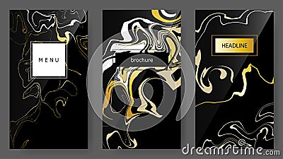 Vector Set Ink pseudo Marbling texture, artistic templates, ebru backgrounds. Vector Illustration