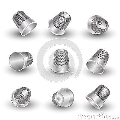 Vector set of isolated steel thimbles on a white background Vector Illustration