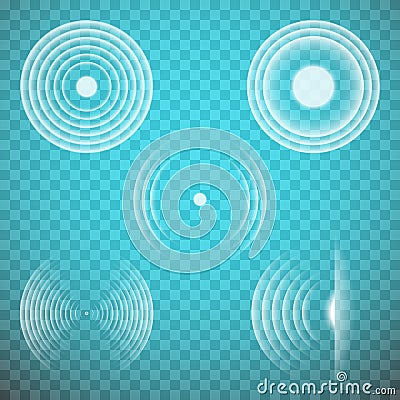 Vector set of isolated transparent sound waves design elements. Vector Illustration