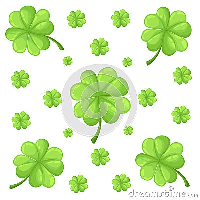 Vector set isolated on white background clover leaves. Silhouettes of four and three leaf clover. Lucky leaf clover in flat style. Stock Photo