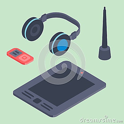 Vector set of isometric computer devices icons wireless technologies mobile communication 3d illustration Vector Illustration