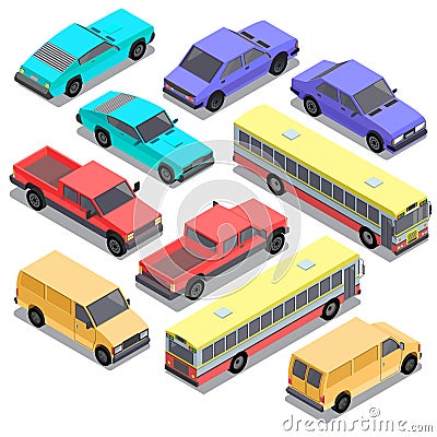 Vector set of isometric urban transportation, cars Vector Illustration