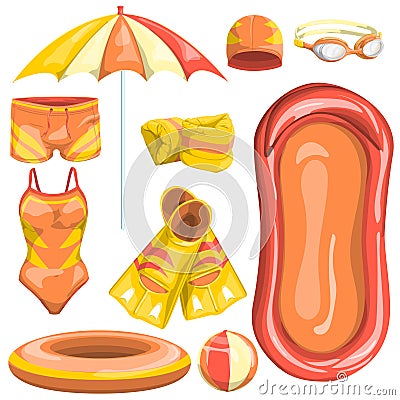 Vector set of 10 items for the pool Vector Illustration