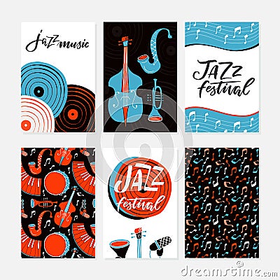 Jazz festival posters, flyers, banners, greeting cards template Vector Illustration
