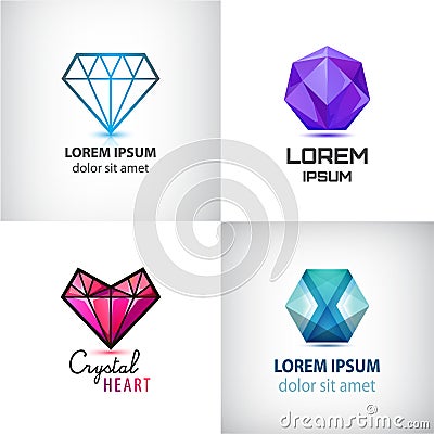 Vector set of jewelery logos, diamond illustration, crystal icons Vector Illustration