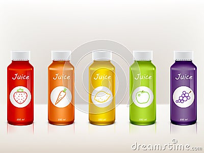 Vector set of juice bottles with fruit icons Vector Illustration