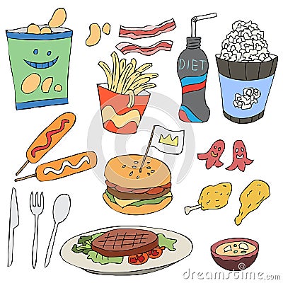 Vector set junk food meal Vector Illustration